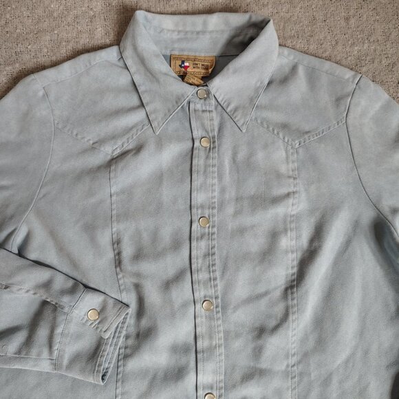 Dont Mess With Texas Shirt Womens Western Blue Pastel Micro Suede Pearl Snap - Picture 1 of 8